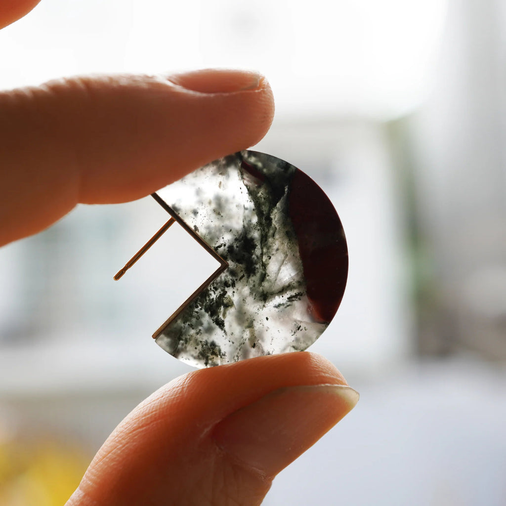Slice 10K & 18K Gold Earrings w. Blood Stone