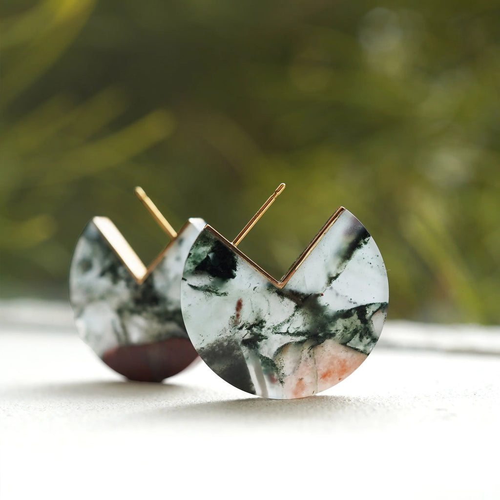 Slice 10K & 18K Gold Earrings w. Blood Stone