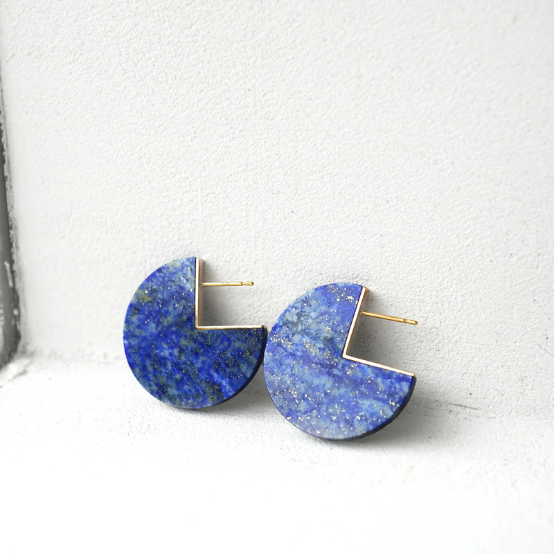 Slice 18K & 10K Gold Earrings w. Lapis Lazuli