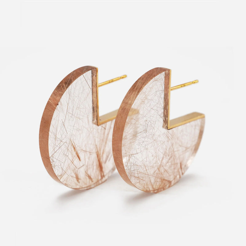 Slice 18K & 10K Gold Earrings w. Rutil Quartz