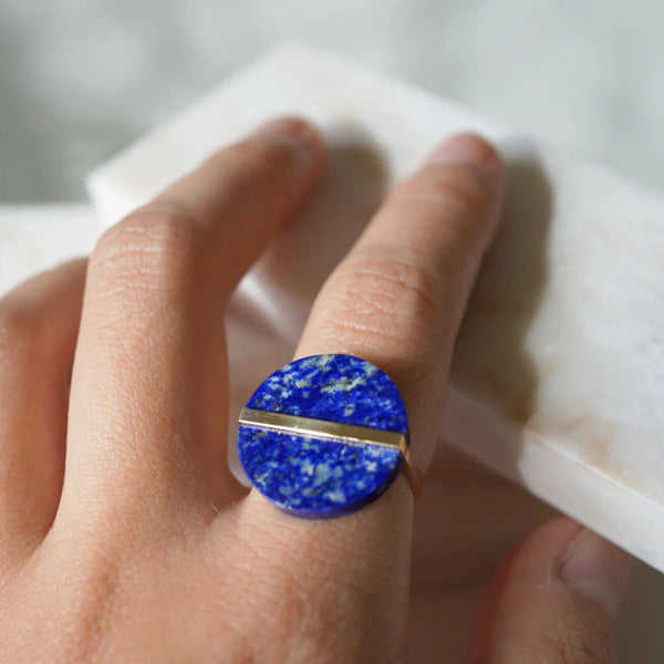 Slice 10K Gold Ring w. Lapis