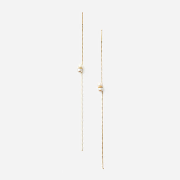 Twin Pearl American 18K Gold Earrings