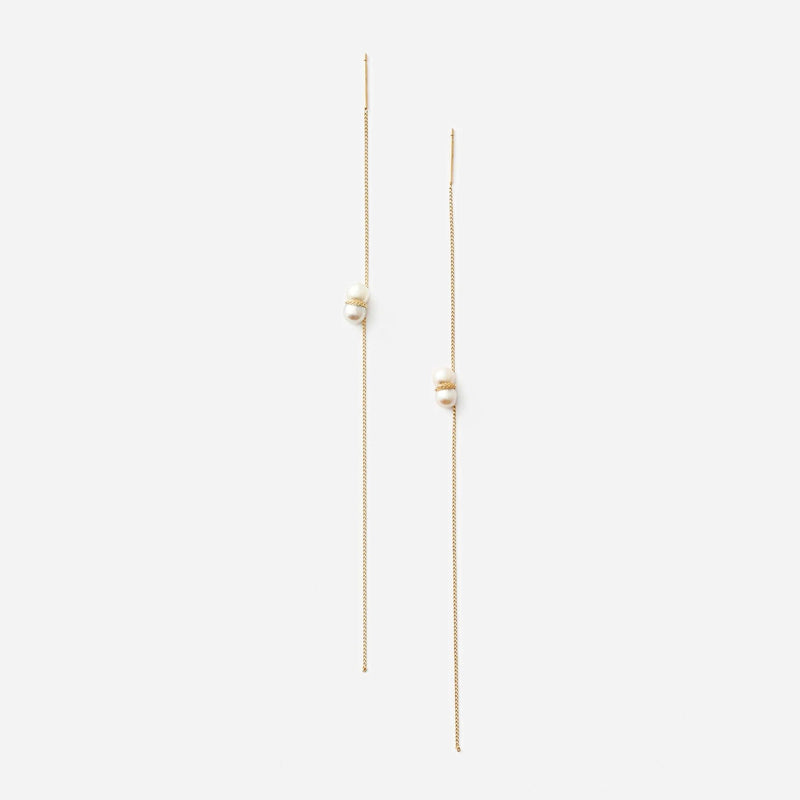 Twin Pearl American 18K Gold Earrings