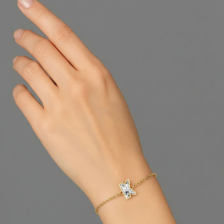 Alphabet Initial K 18K Gold, Rosegold or Whitegold Bracelet w. Solitaire Lab-Grown Diamond