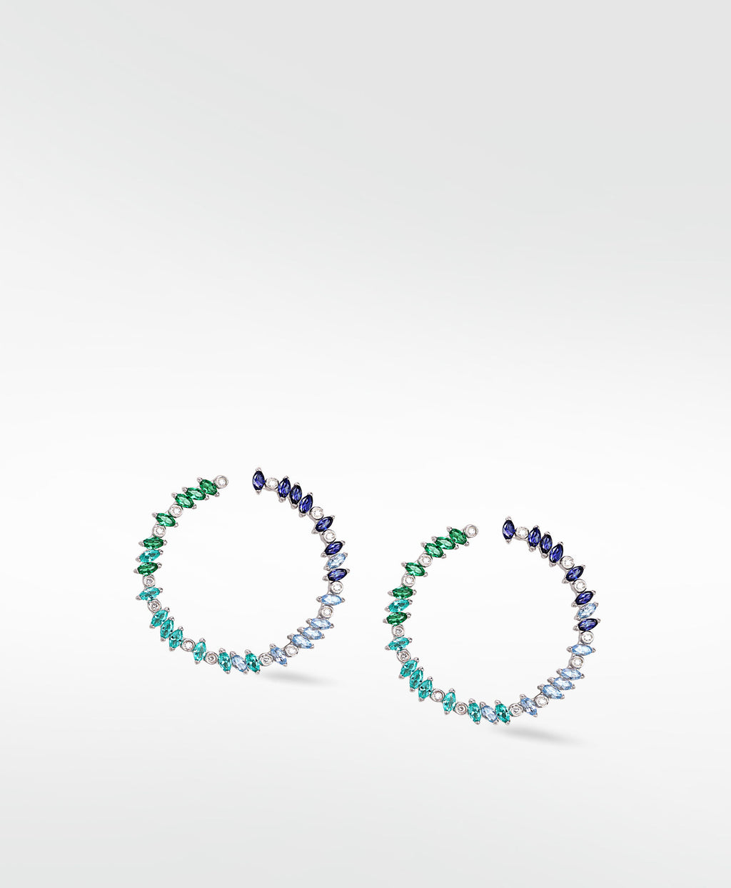 Rainbow Veto Aqua Silver Earrings w. Lab-Grown Diamonds, Sapphires & Emeralds