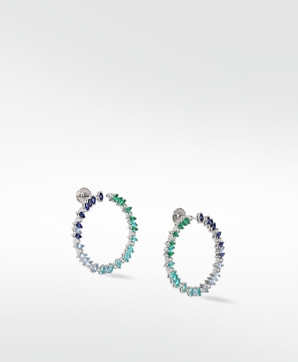 Rainbow Veto Aqua Silver Earrings w. Lab-Grown Diamonds, Sapphires & Emeralds