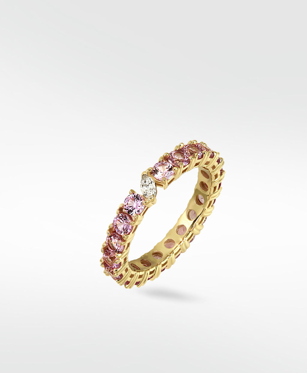 Veto Lux Eternity 14K Gold Ring w. Lab-Grown Diamond & Pink Sapphires