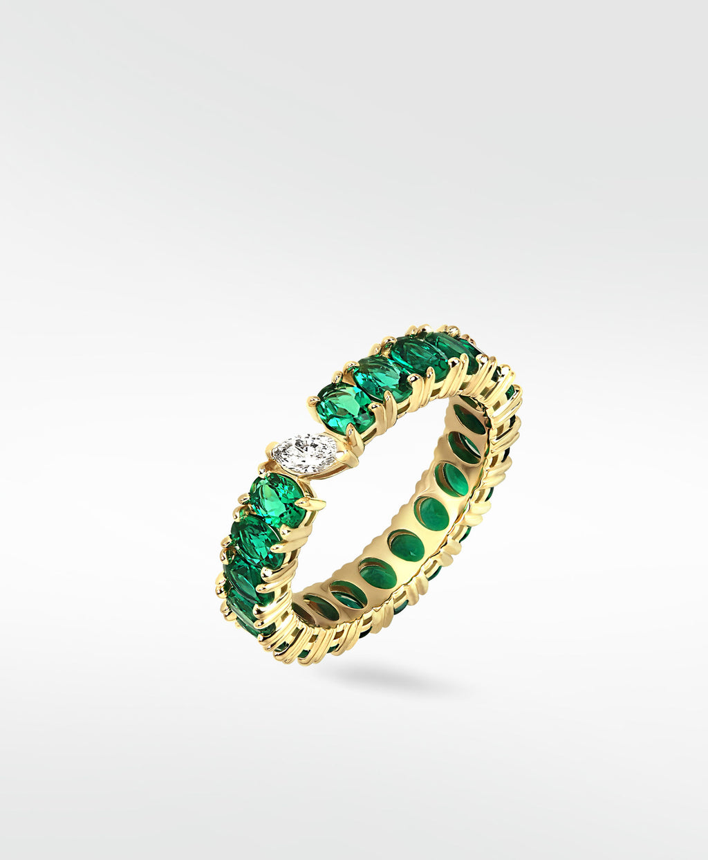 Veto Lux Eternity 14K Gold Ring w. Lab-Grown Diamond & Emeralds