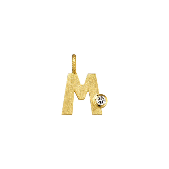 Small Letter M 18K Gold Pendantw. Diamond