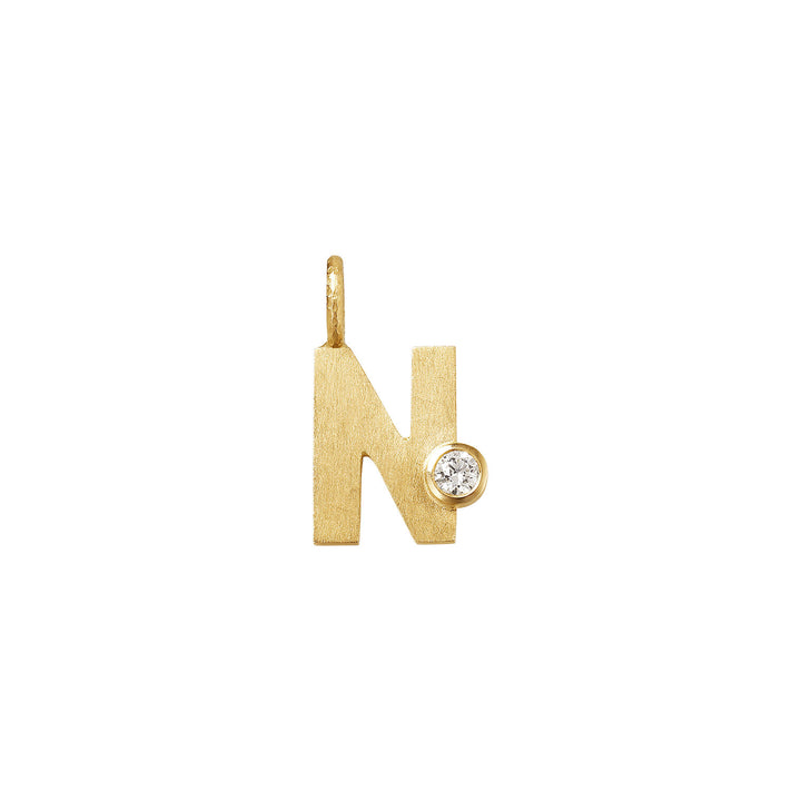 Small Letter N 18K Gold Pendantw. Diamond