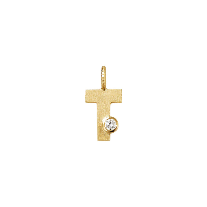Small Letter T 18K Gold Pendantw. Diamond