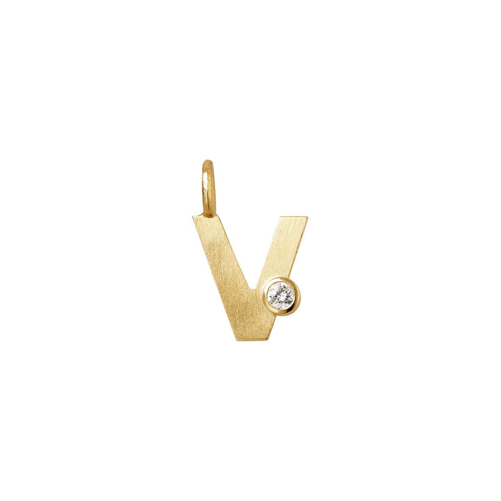 Small Letter V 18K Gold Pendantw. Diamond