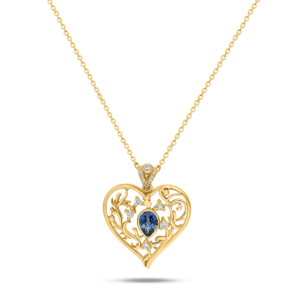 Elixir Heart 18K Gold Necklace w. Sapphire & Diamonds