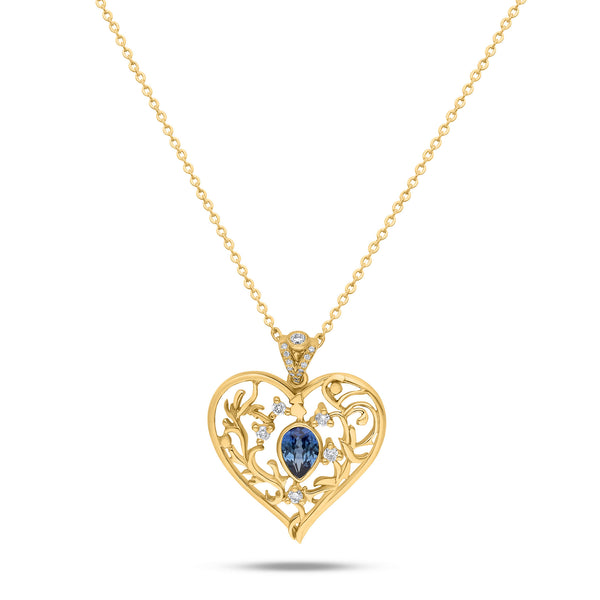 Elixir Herz 18K Gold Halskette w. Sapphire & Diamonds