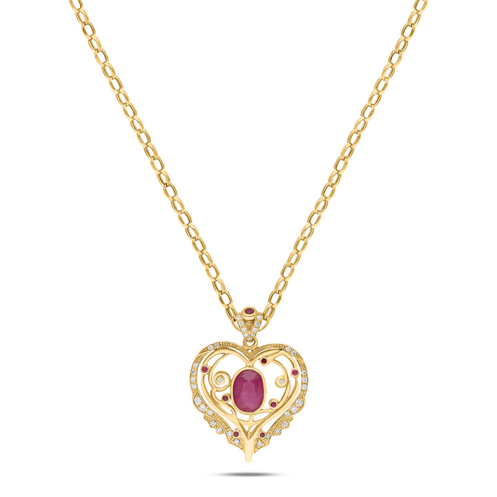 Elixir Heart 18K Gold Necklace w. Ruby & Diamonds