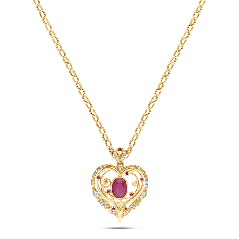 Elixir Heart 18K Gold Necklace w. Ruby & Diamonds