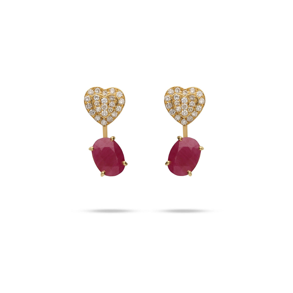 Elixir 18K Gold Earrings w. Ruby & Diamonds