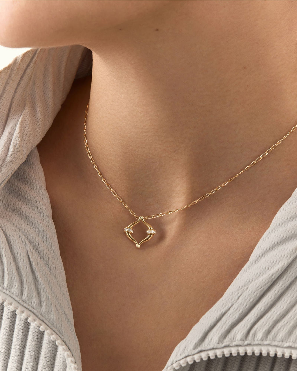 Eboris Link Paved 18K Gold Necklace w. Lab-Grown Diamonds