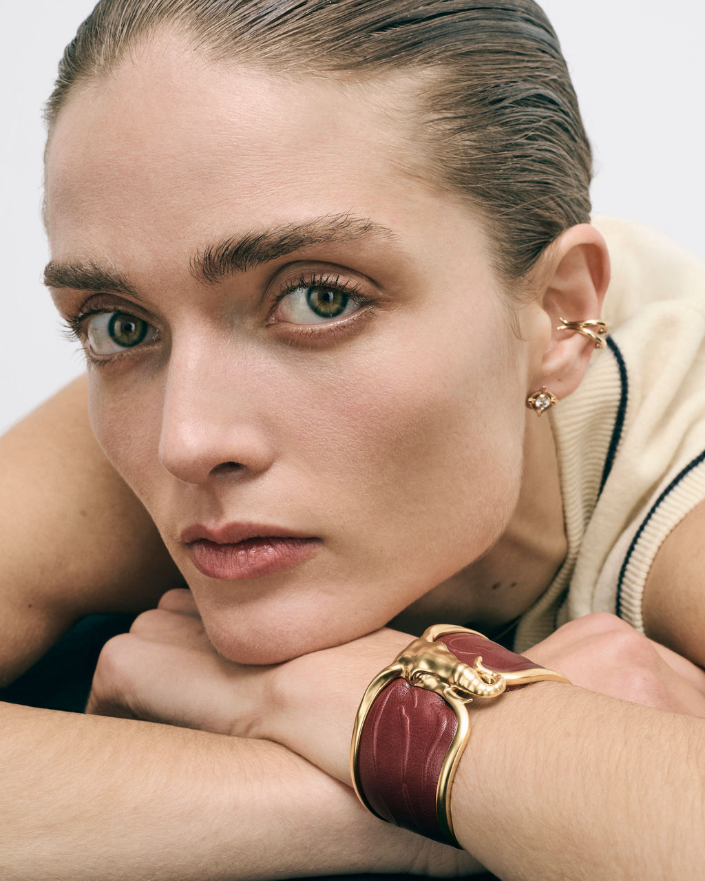 Elefant Bordeau Læder & 18K Guld Armring