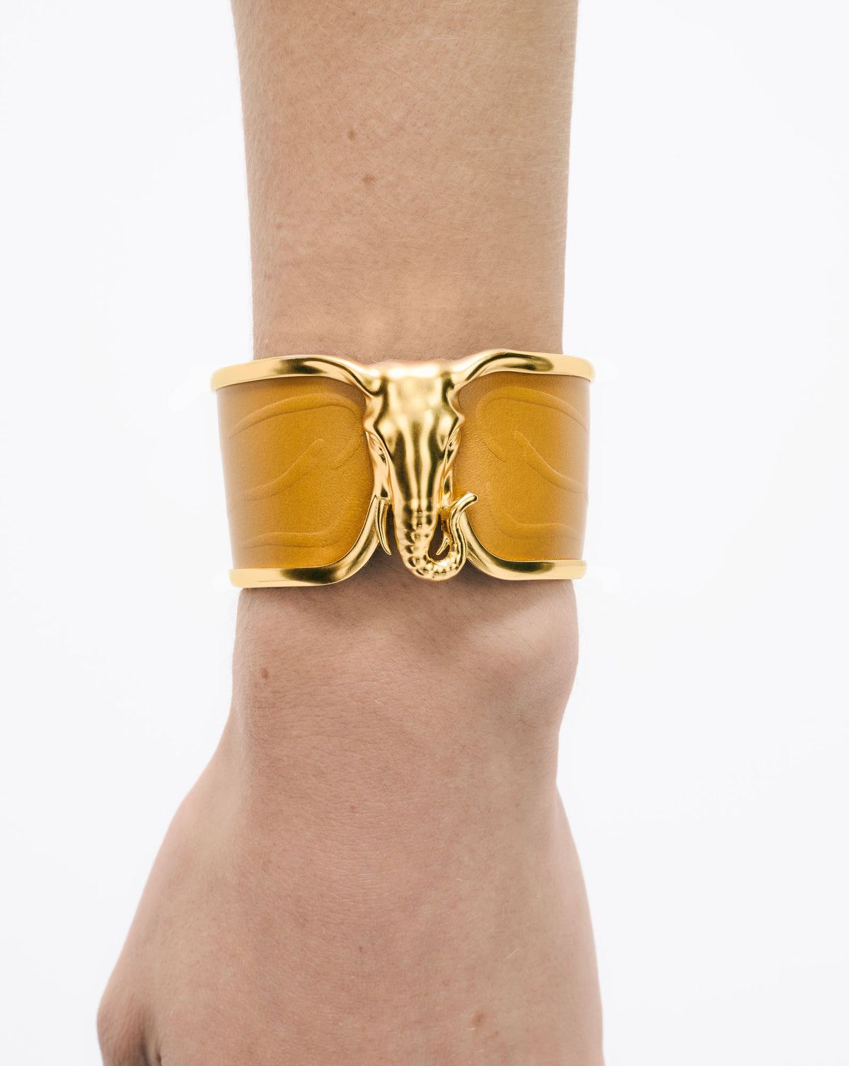 Elefant Sennep Læder & 18K Guld Armring