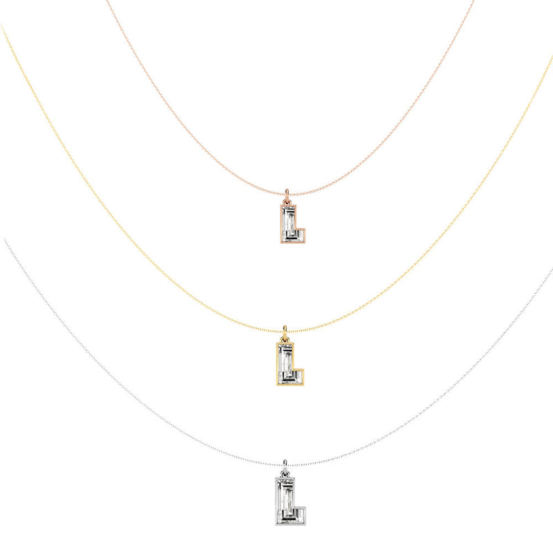 Alphabet 18K Gold, Rosegold or Whitegold Inital L Pendant w. Solitaire Lab-Grown Diamond