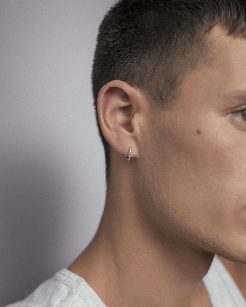 Lamarr 10 14K White Gold Huggie w. Lab-Grown Diamonds