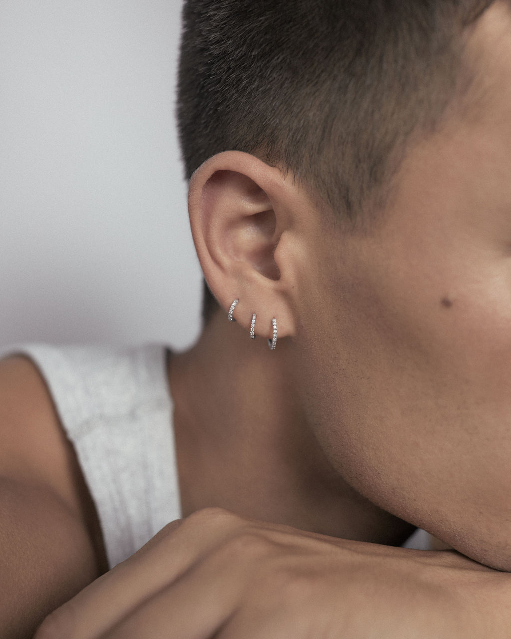 Lamarr 10 14K White Gold Huggie w. Lab-Grown Diamonds