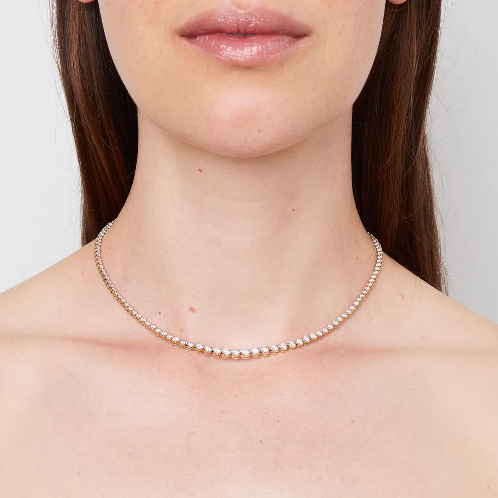 Graduating Tennis 14K Gold Necklace w. Diamonds