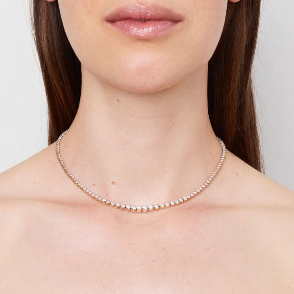 Graduating Tennis 14K Gold Necklace w. Diamonds