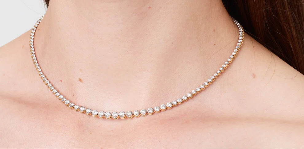 Graduating Tennis 14K Gold Necklace w. Diamonds