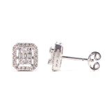 Baguette 14K Gold Studs w. Diamonds