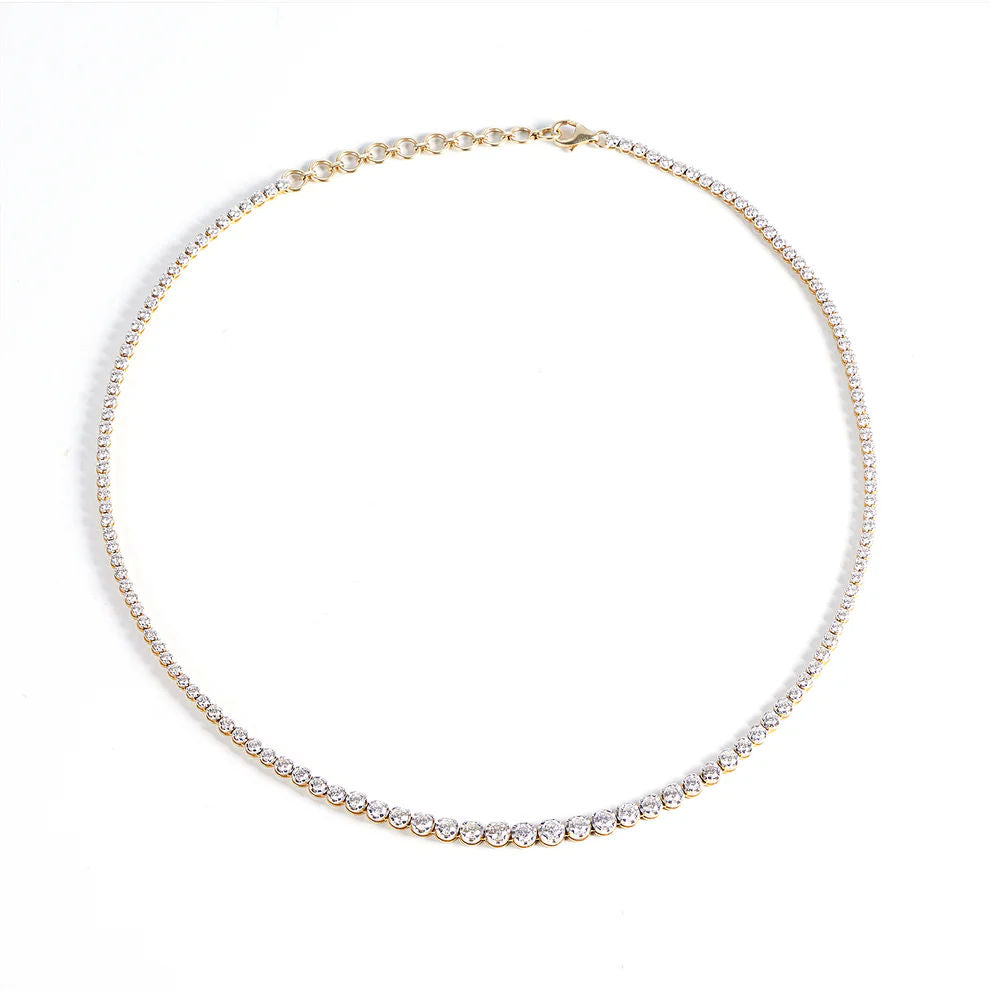 Graduating Tennis 14K Gold Necklace w. Diamonds