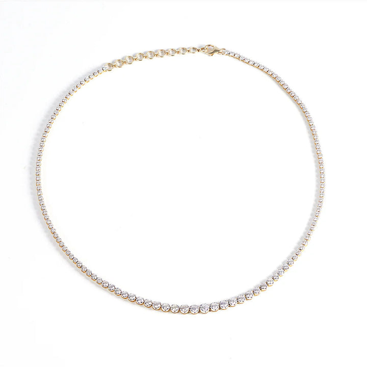 Graduating Tennis 14K Gold Necklace w. Diamonds