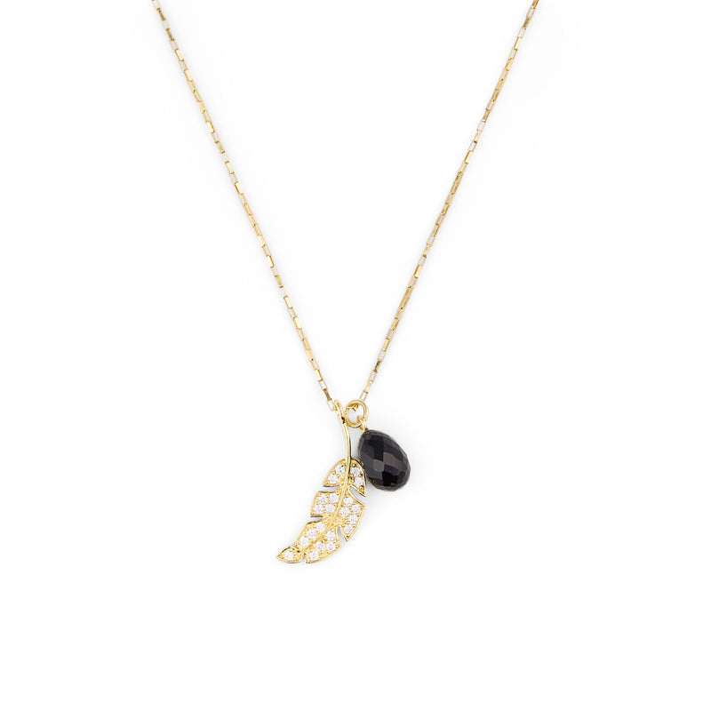 Leaf & Drop Gold Vermeil Necklace w. Black Onyx