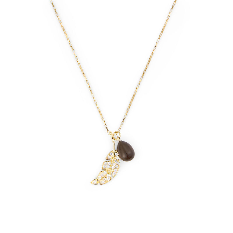 Leaf & Drop Gold Vermeil Necklace w. Smokey Onyx