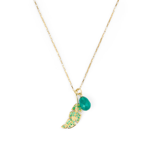 Leaf & Drop Gold Vermeil Necklace w. Green Onyx