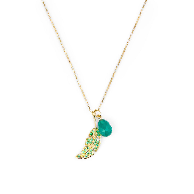 Leaf & Drop Gold Vermeil Necklace w. Green Onyx