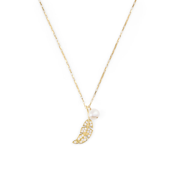 Leaf & Drop Gold Filled Necklace w. Pearls