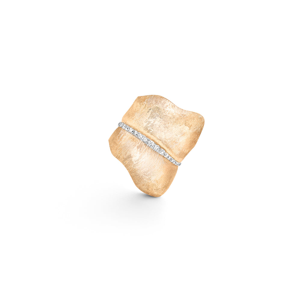 Large Leaves 18K Gold Ring w. Diamonds