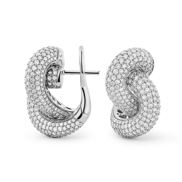 Legacy Knot Big Pavé 18K White Gold Earrings w. Diamonds