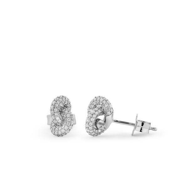Legacy Knot Mini Pavé 18K White Gold Earrings w. Diamonds