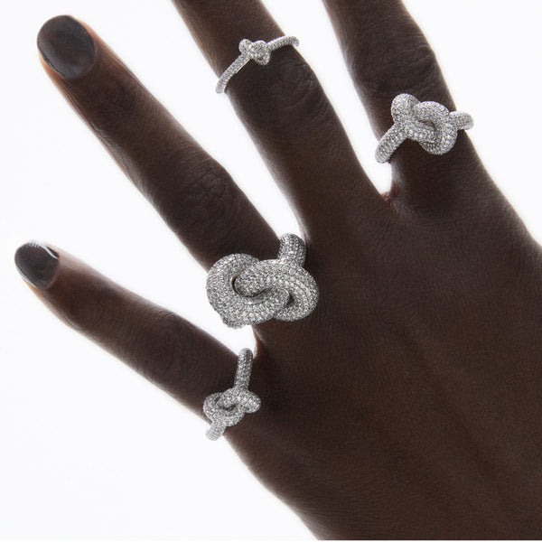 Legacy Knot Mini (Slim) 18K Hvidguld Ring m. Diamanter