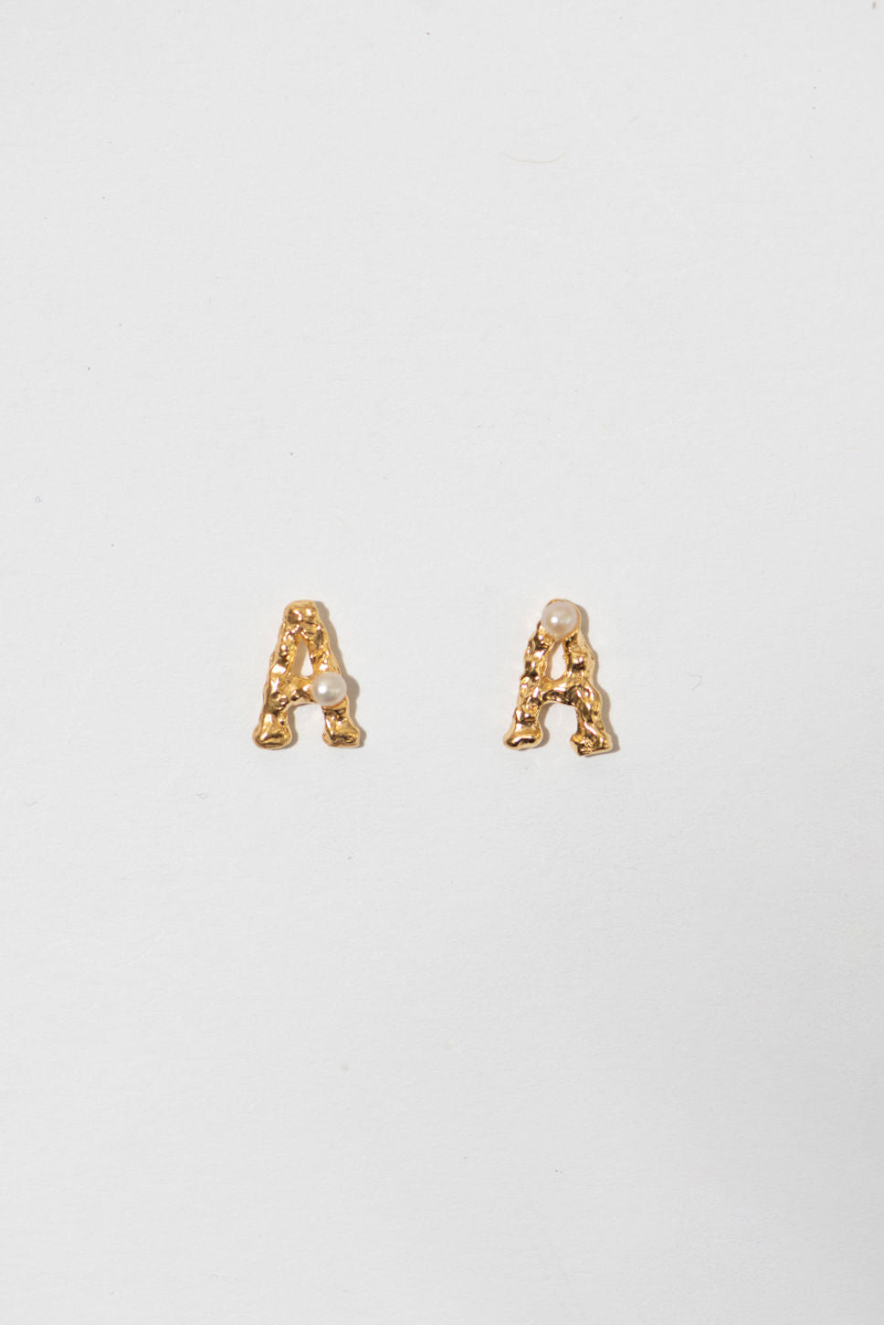 The Letter 18K Gold Plated Studs w. Pearl