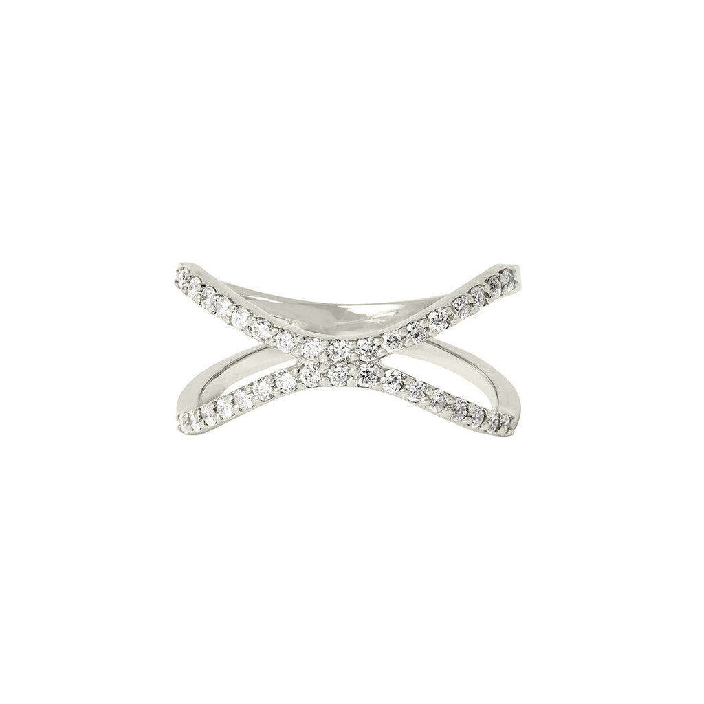 Letter X Ring aus 18K Weißgold mit Diamanten