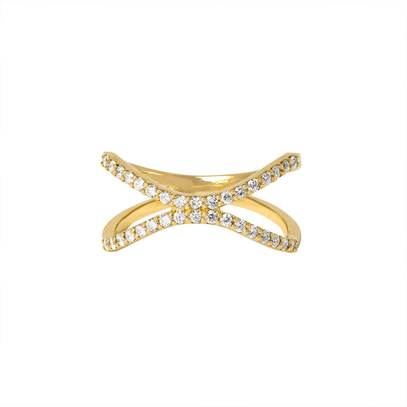 Letter X 18K Gold Ring w. Diamonds