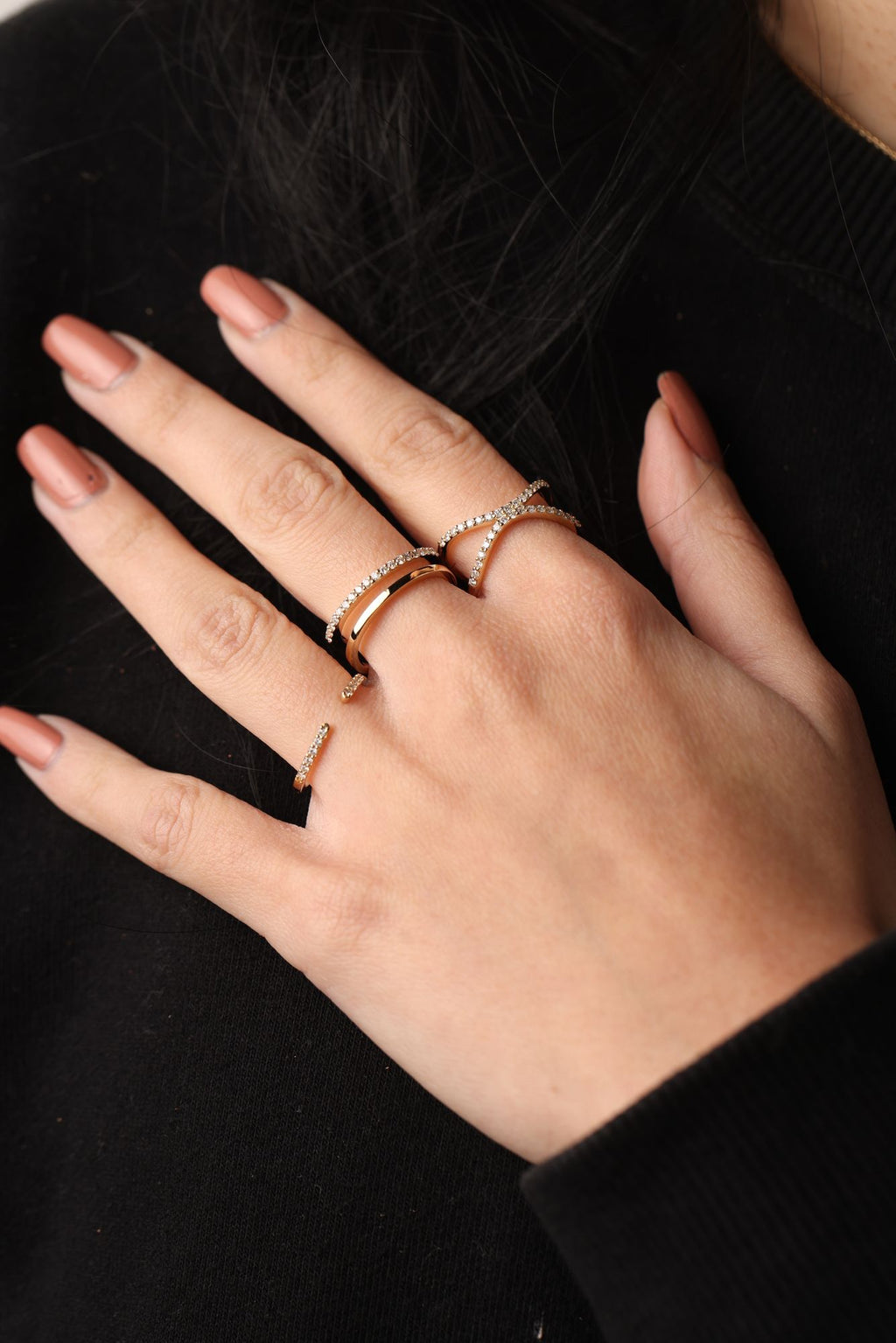 Letter X 18K Rose Gold Ring w. Diamonds