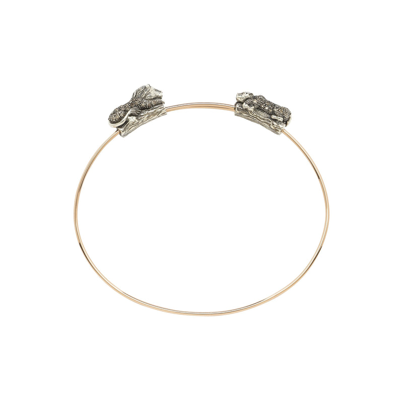 Animal Lion And Lioness Rosegold & Silver Bangle w. Diamonds