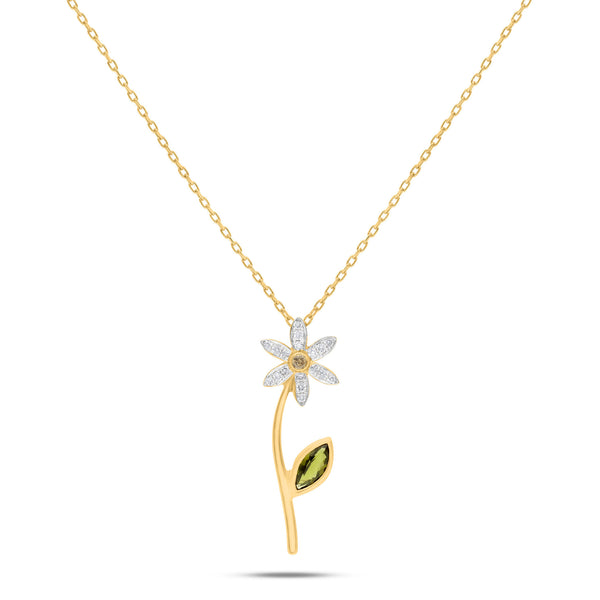 Lily Flower 18K Gold Necklace w. Tourmaline & Diamonds