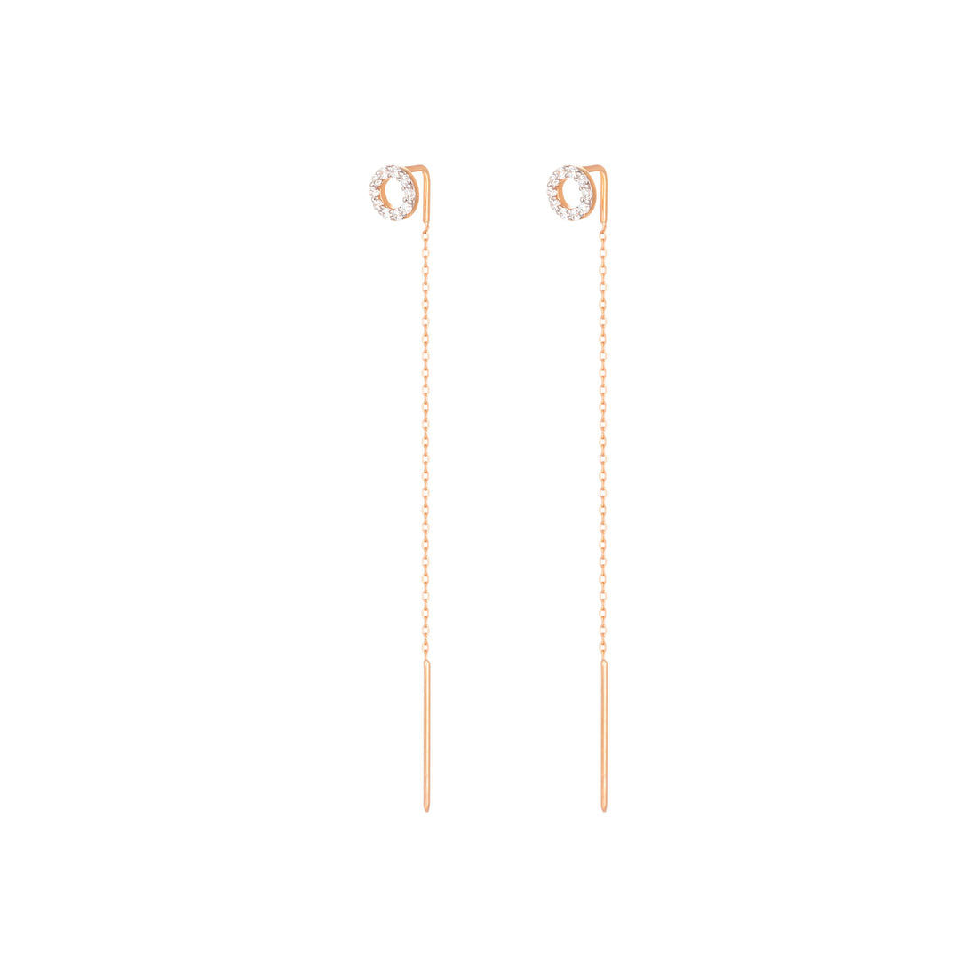 Long Chain 18K Rose Gold Earring w. Diamonds