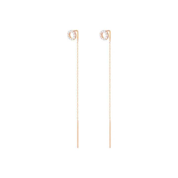 Long Chain 18K Rose Gold Earring w. Diamonds